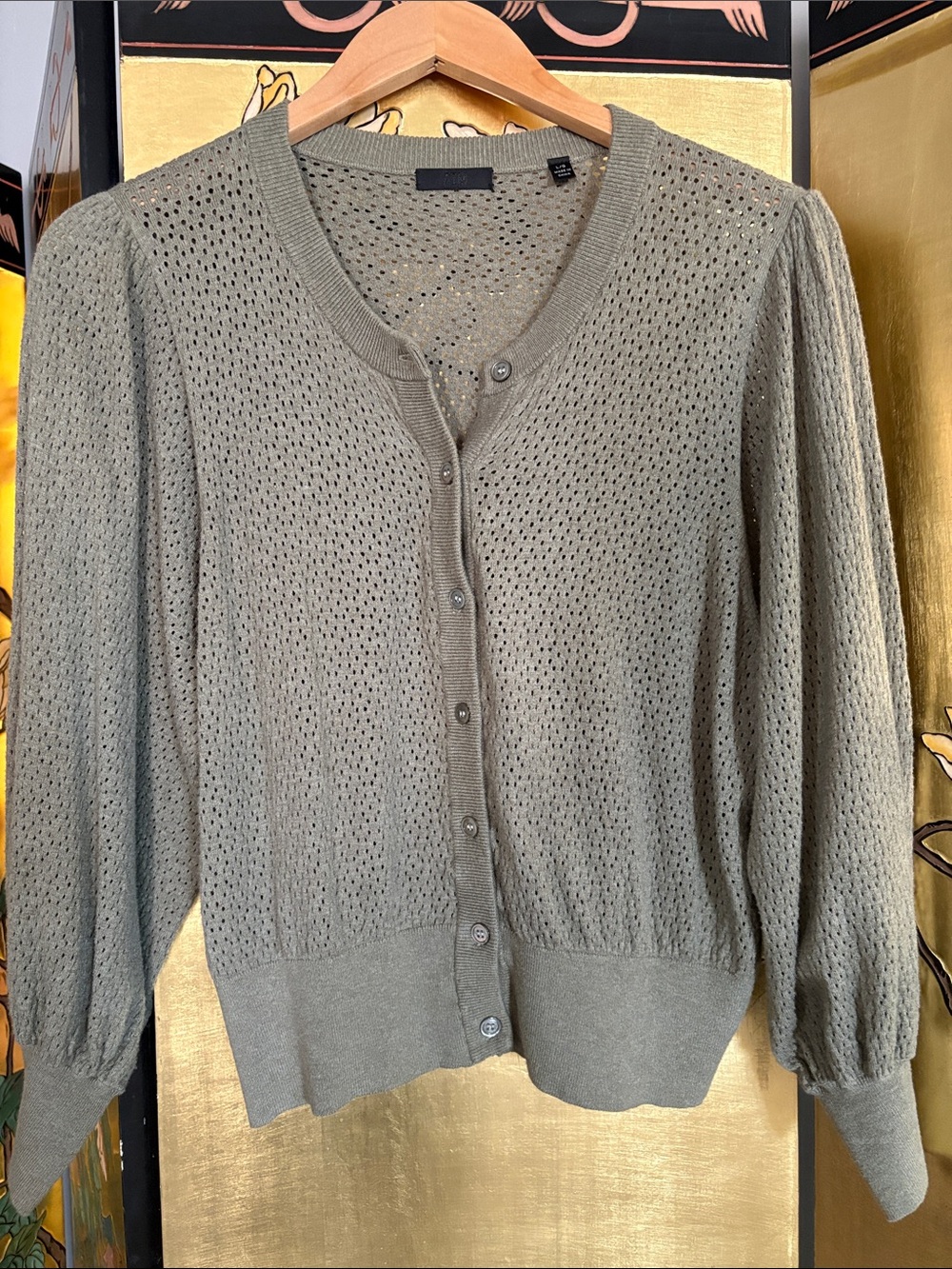 ATM Anthony Thomas Melillo Olive Green Openwork Button-Front Cardigan
